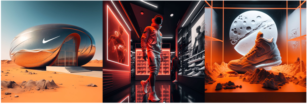 AI generated Nike store design concept on Mars imagined by Benjamin Benichou on Midjourney.
